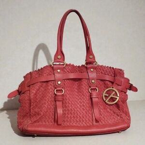 Francesco Biasia Red Woven Leather Tote Bag